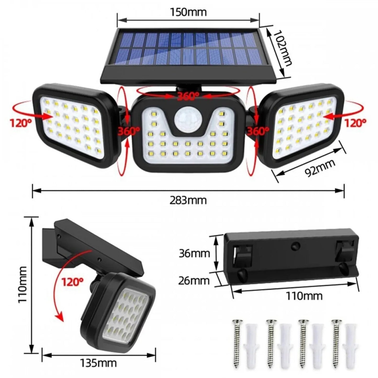 Lampă LED cu senzor de mișcare, reîncărcabilă cu energie solară