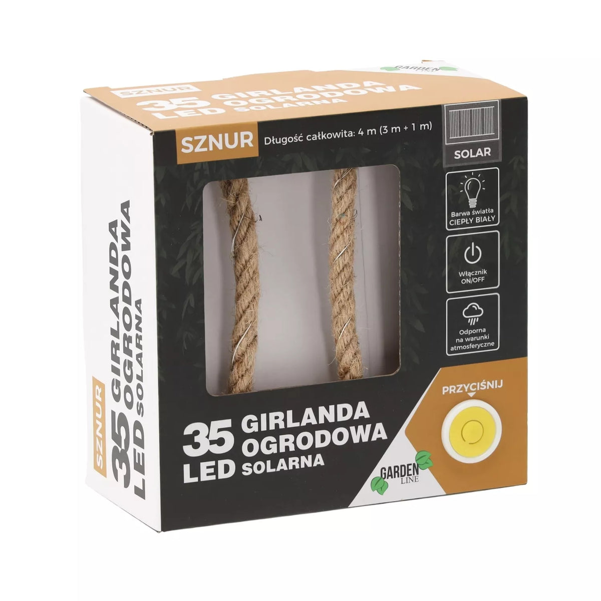 Ghirlandă LED alimentată cu energie solară, 35 LED-uri, 4 m, alb cald
