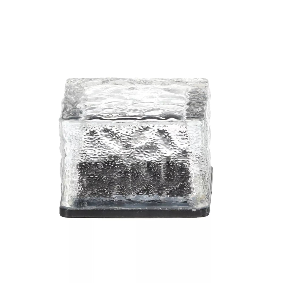 Lampă solară din sticlă – cub 7 × 7 × 5 cm, LED alb rece