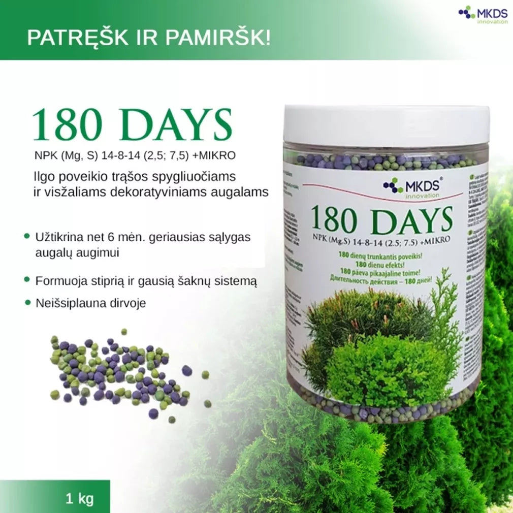 Îngrășământ cu eliberare prelungită 180 DAYS pentru conifere și plante veșnic verzi, 1 kg