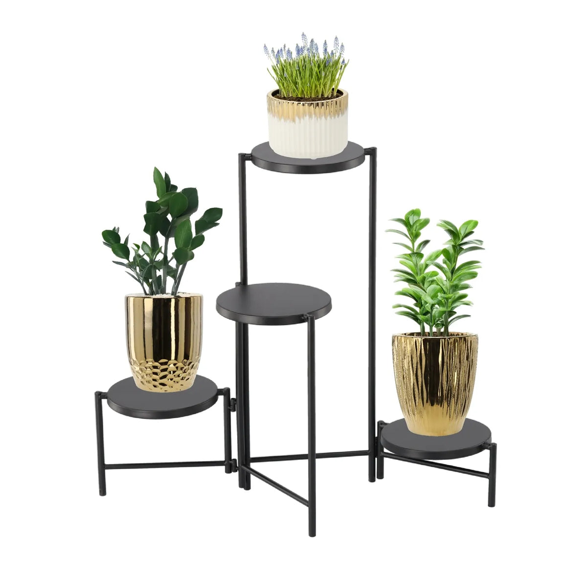 Suport cu 4 niveluri pentru flori și plante, 60 × 43 × 60 cm, negru