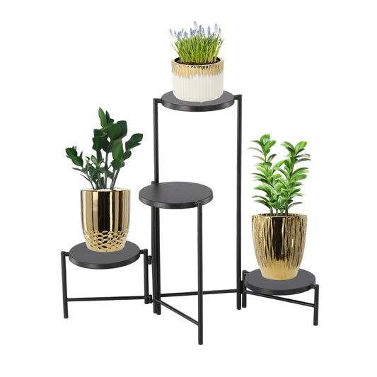 Suport cu 4 niveluri pentru flori și plante, 60 × 43 × 60 cm, negru
