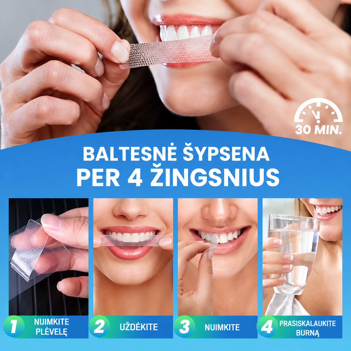 Dantų balinimo juostelės - 7 poros, 14 vienetų