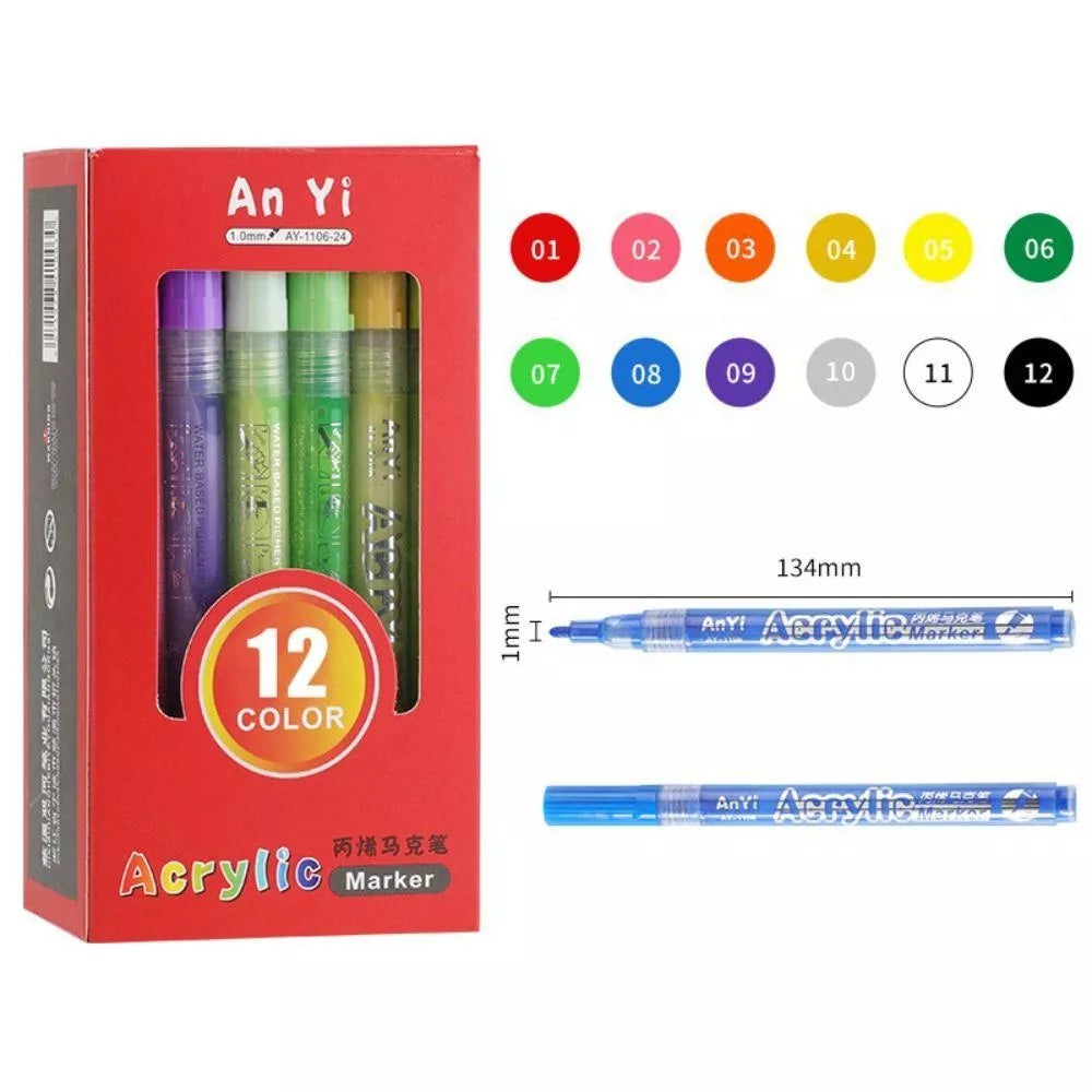 Marcatoare tip marker-flomaster acrilice, 12 buc.