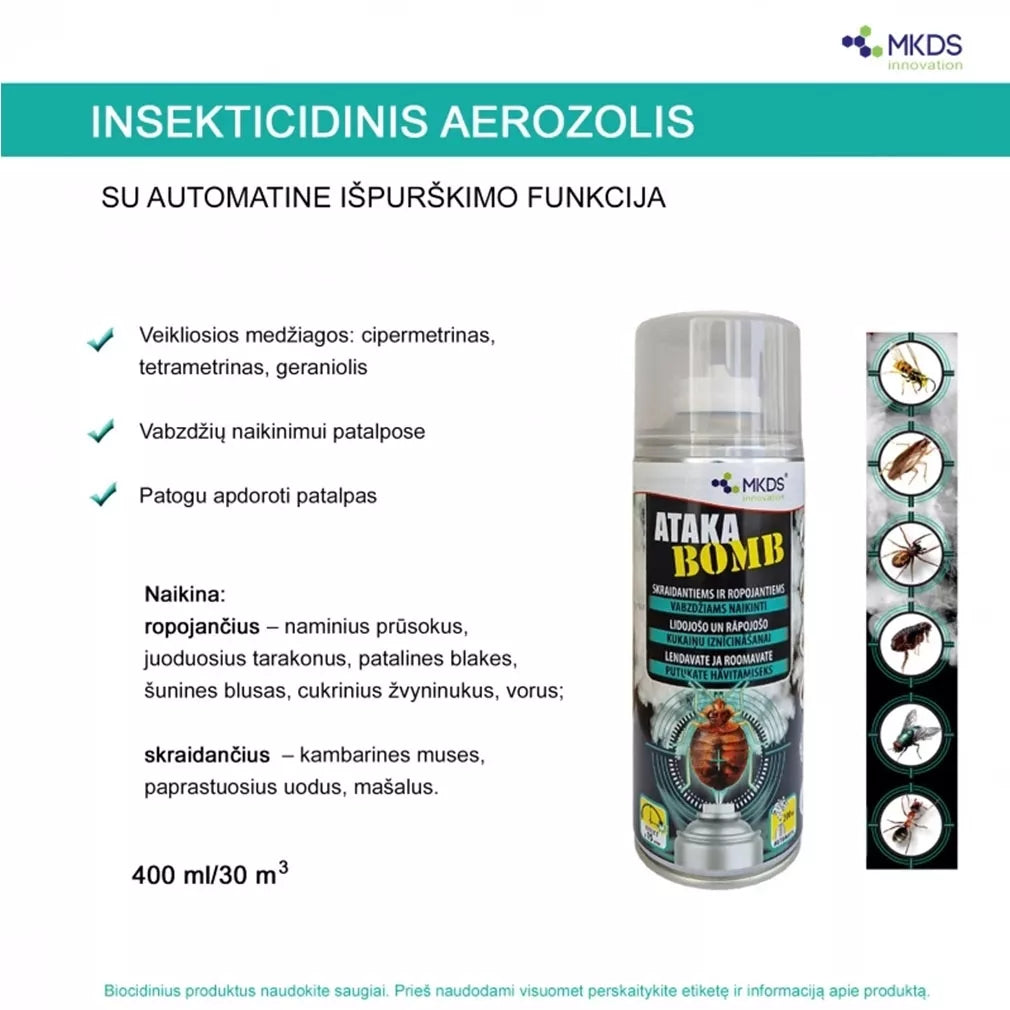 Ataka BOMB insecticid pentru insecte zburătoare și târâtoare, 400 ml