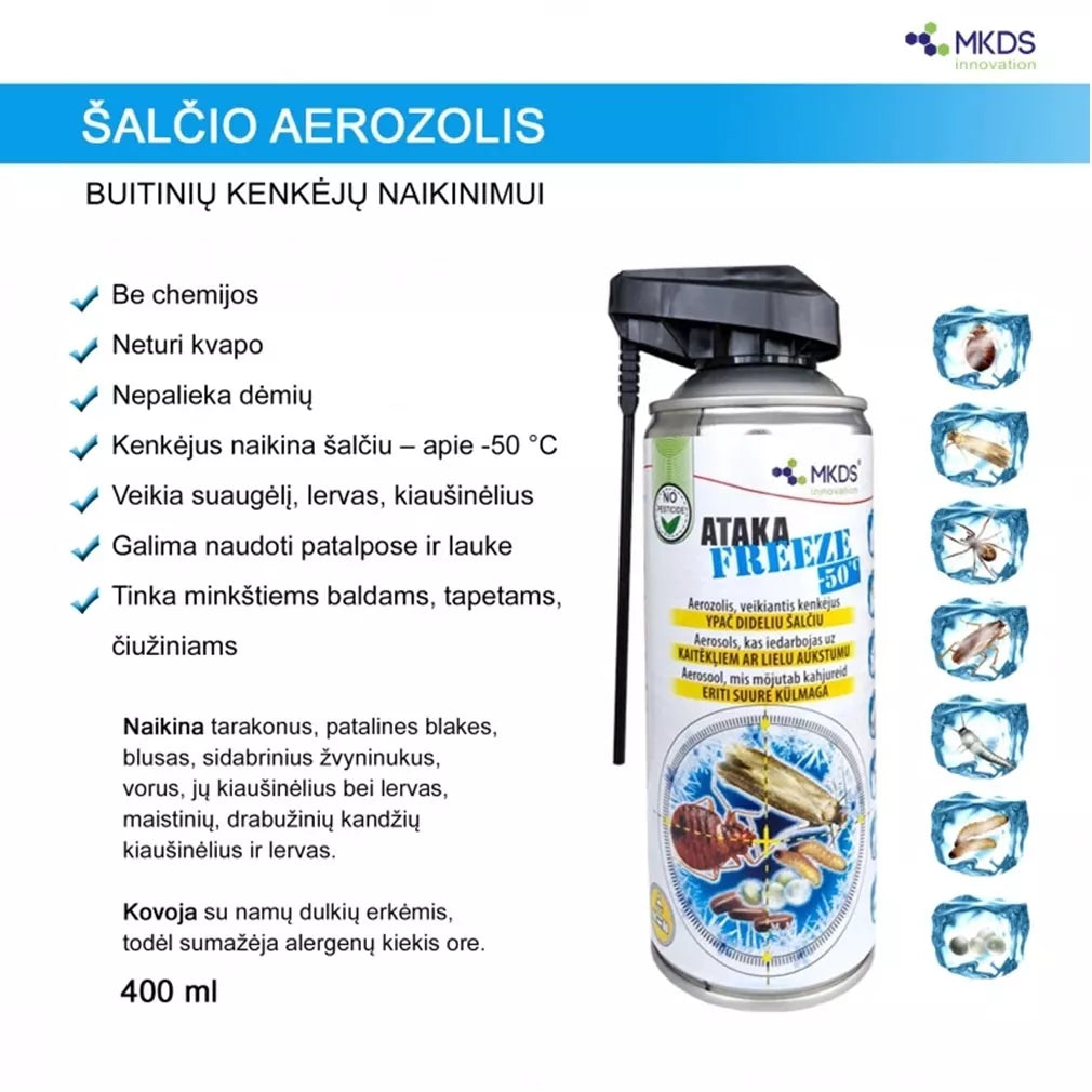 ATAKA FREEZE -50 °C aerosol criogenic pentru eliminarea insectelor, 400 ml