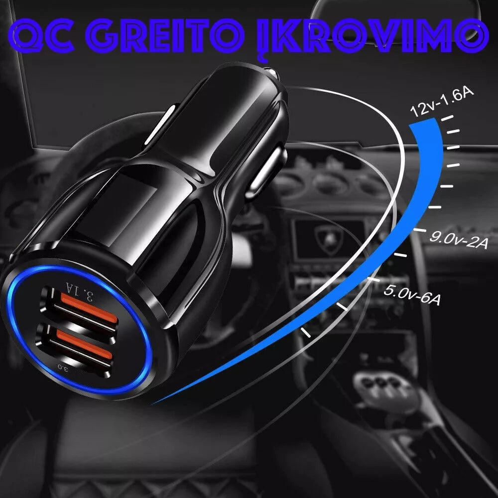 Încărcător auto cu încărcare rapidă SAM. Adaptor 2 X USB 3.0 FAST