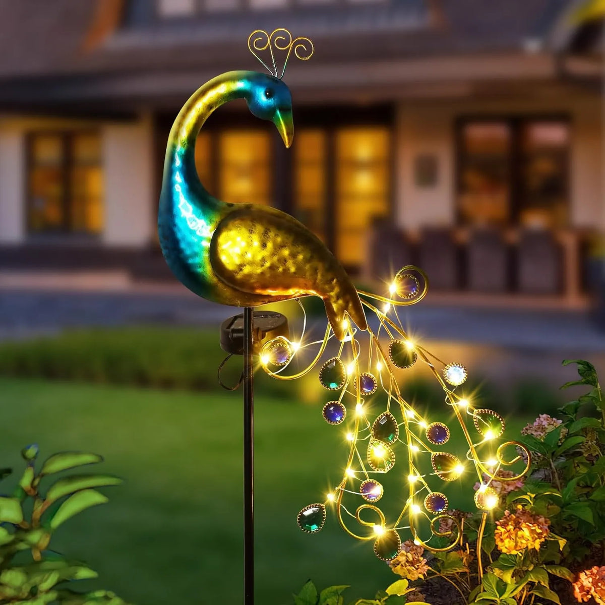 Decorațiune de grădină cu LED „Păun cu iluminare LED”