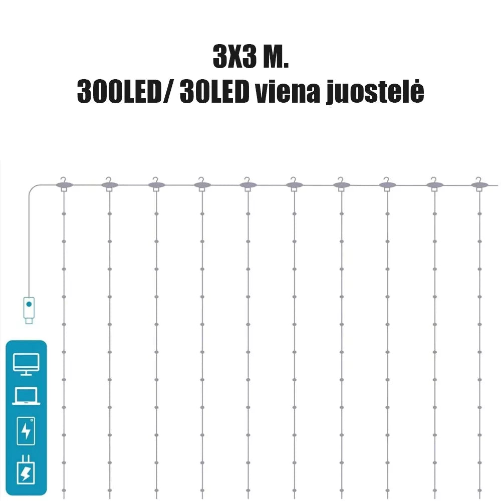 Cortină LED USB - Ghirlandă, alb rece