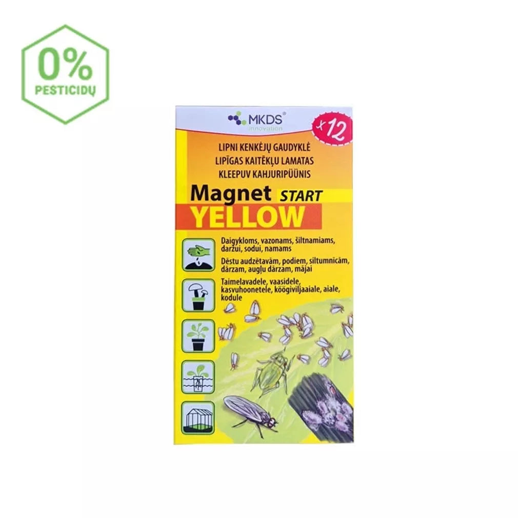 Magnet start galben (7x14cm) capcane pentru musculițe albe, ploșnițe, afide, 12 buc