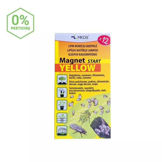 Magnet start galben (7x14cm) capcane pentru musculițe albe, ploșnițe, afide, 12 buc