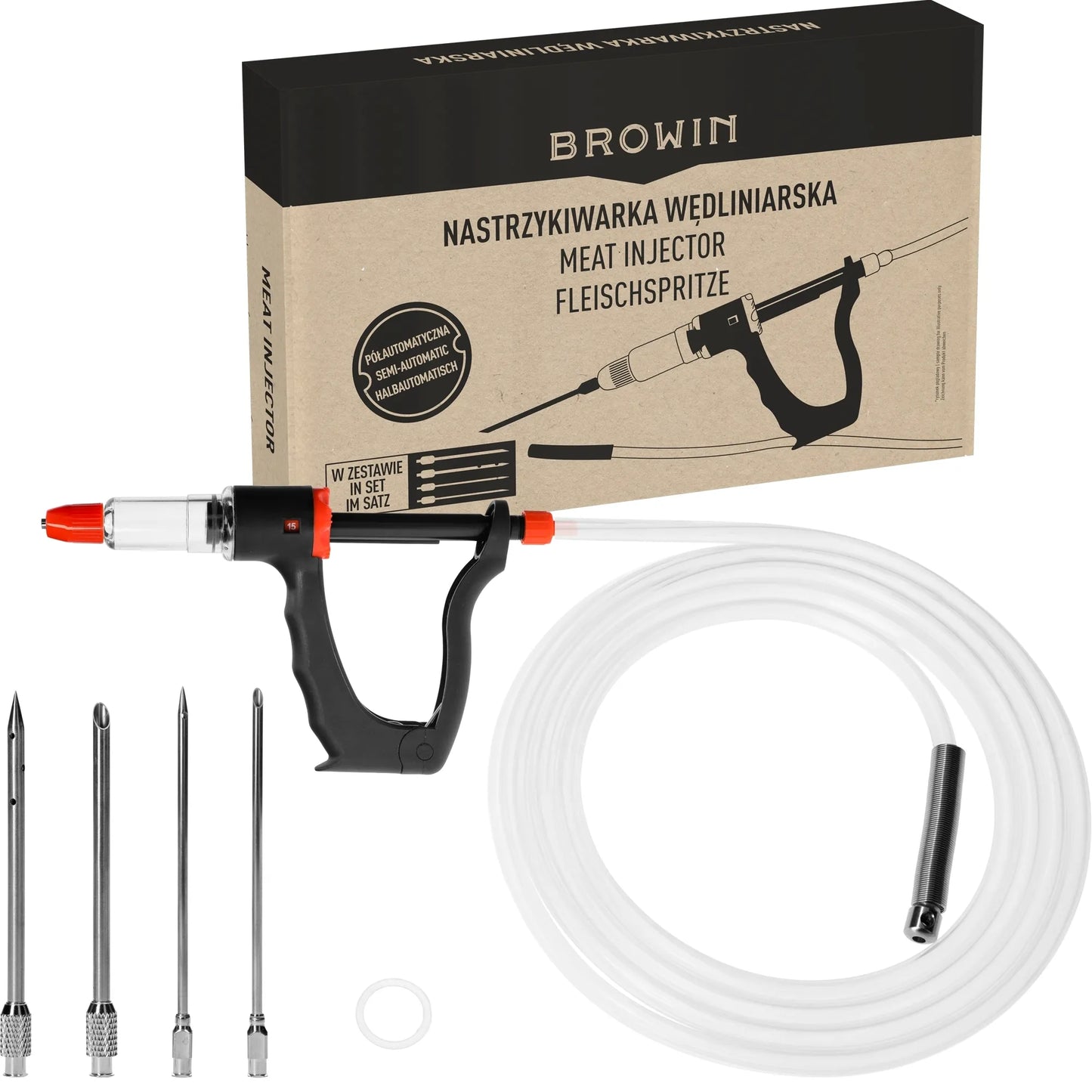 Injector de carne cu set de ace și carcasă