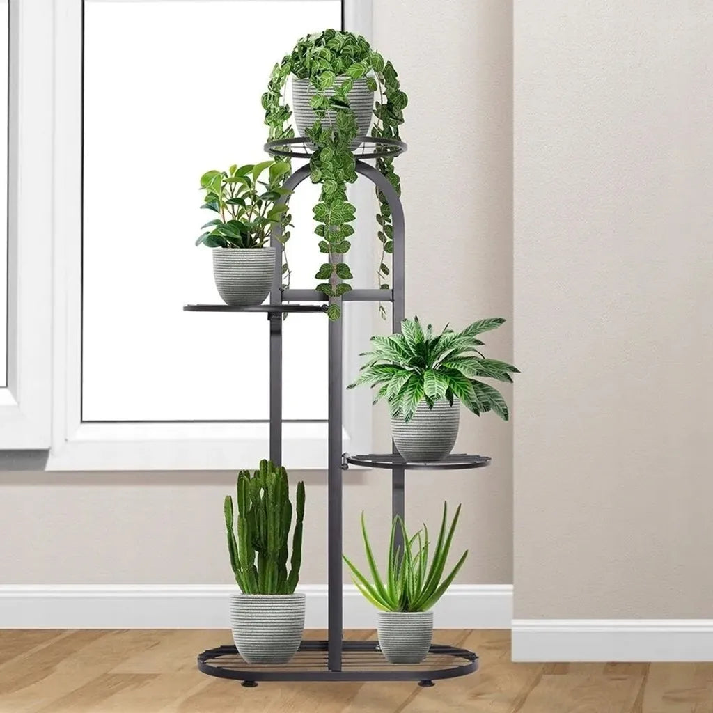 Suport metalic pentru plante, cu 4 ghivece, 81,5 cm