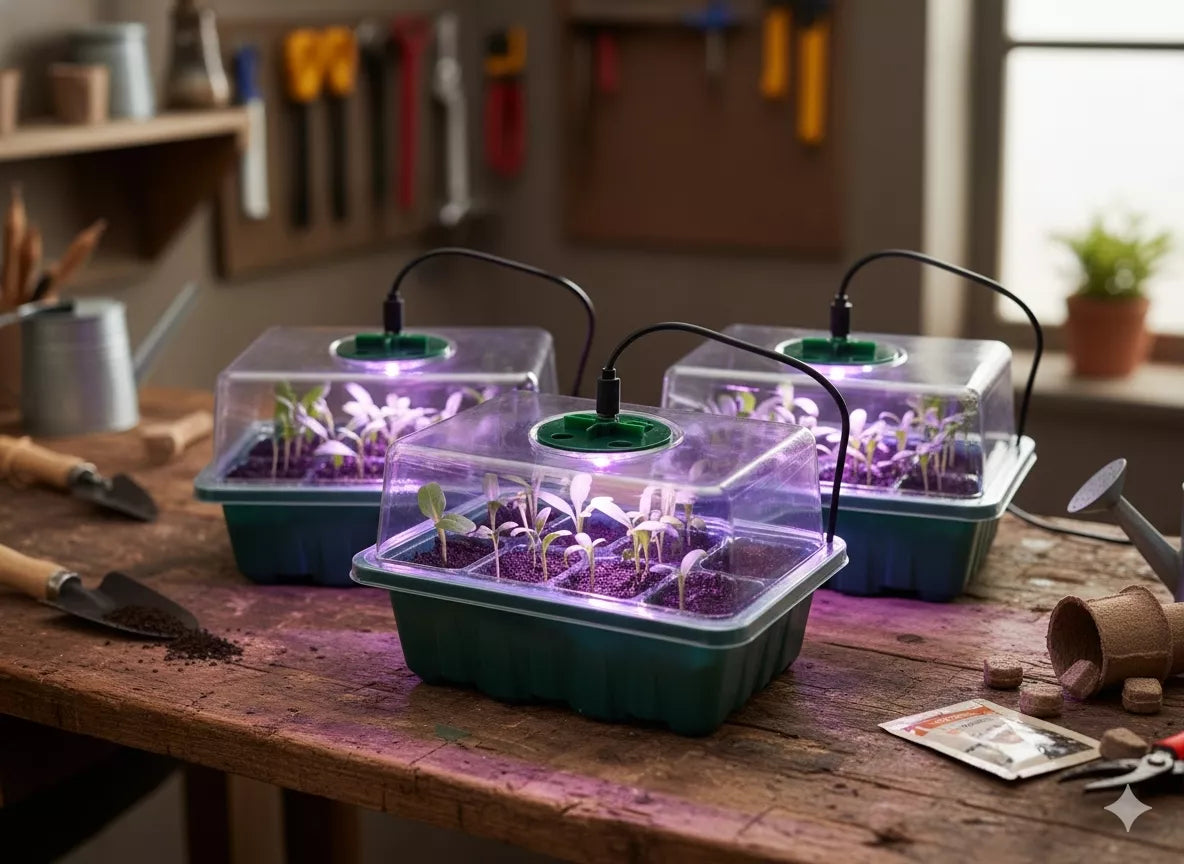 Set mini seră pentru germinare cu iluminare LED – 3 buc.