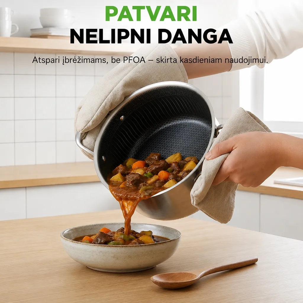 Puodas su dangčiu OSFÉ Tri-Ply, 24 cm, 5 l