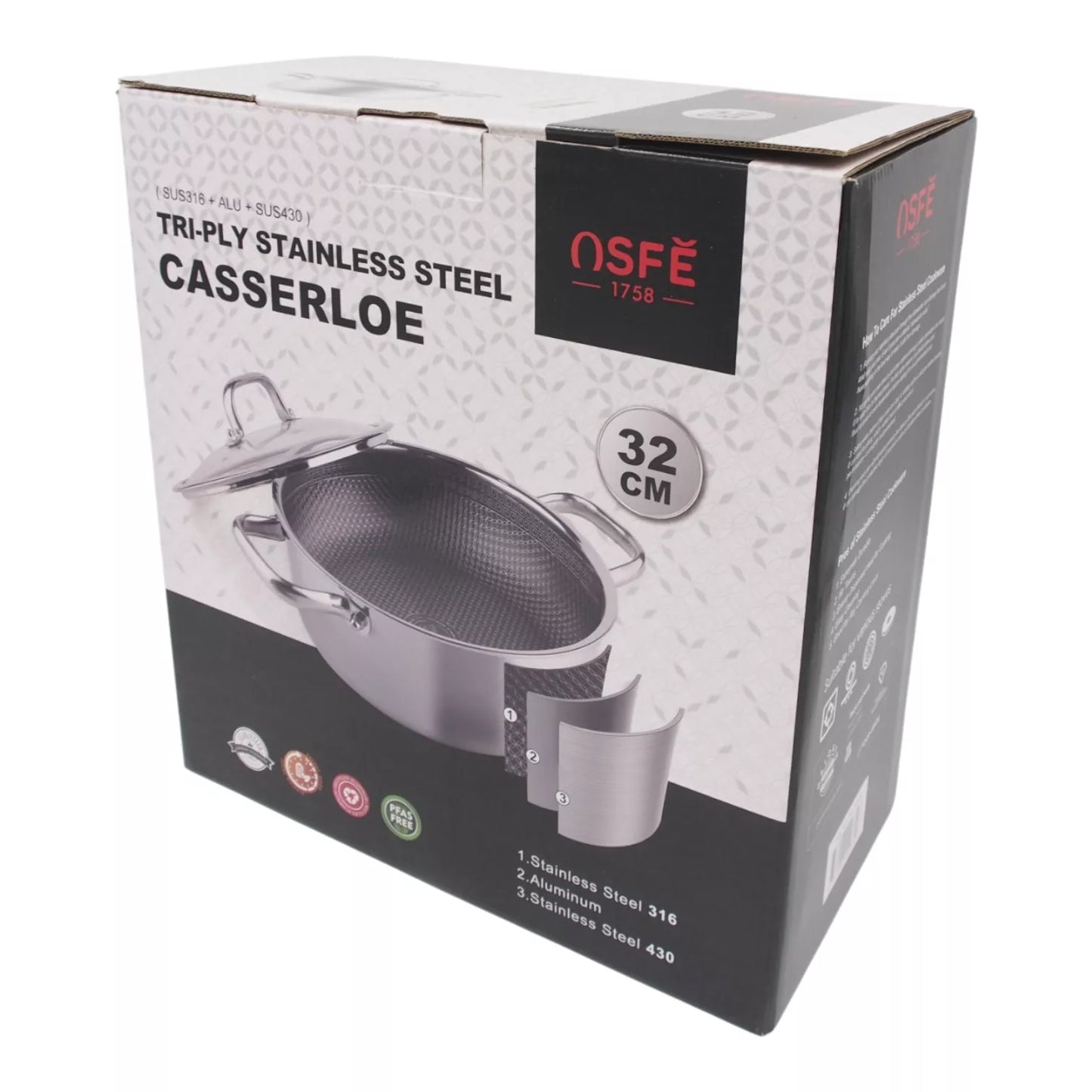 Puodas su dangčiu OSFÉ Tri-Ply, 32 cm, 12 l