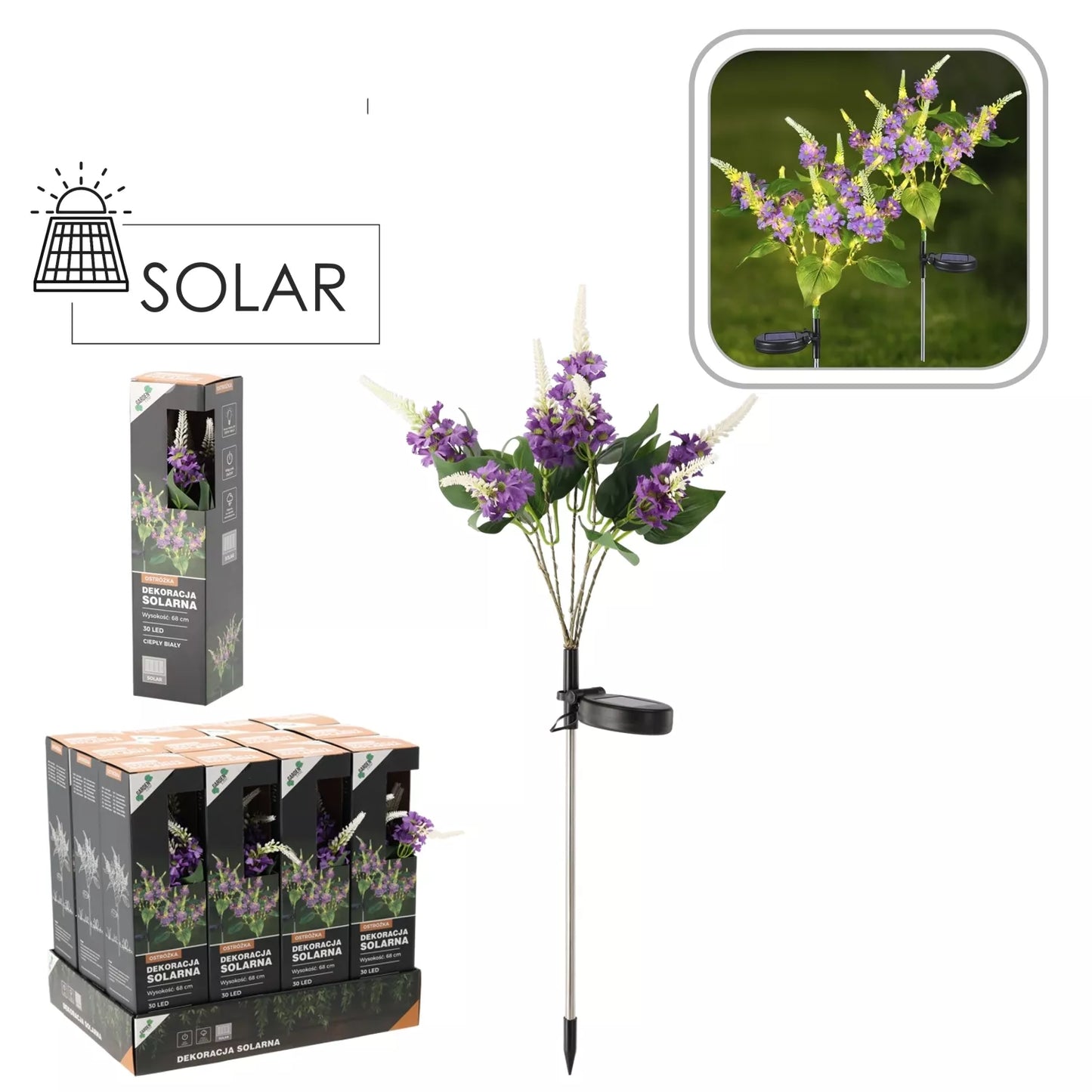 Lampă decorativă LED „Pentinius” alimentată cu energie solară, 68 cm