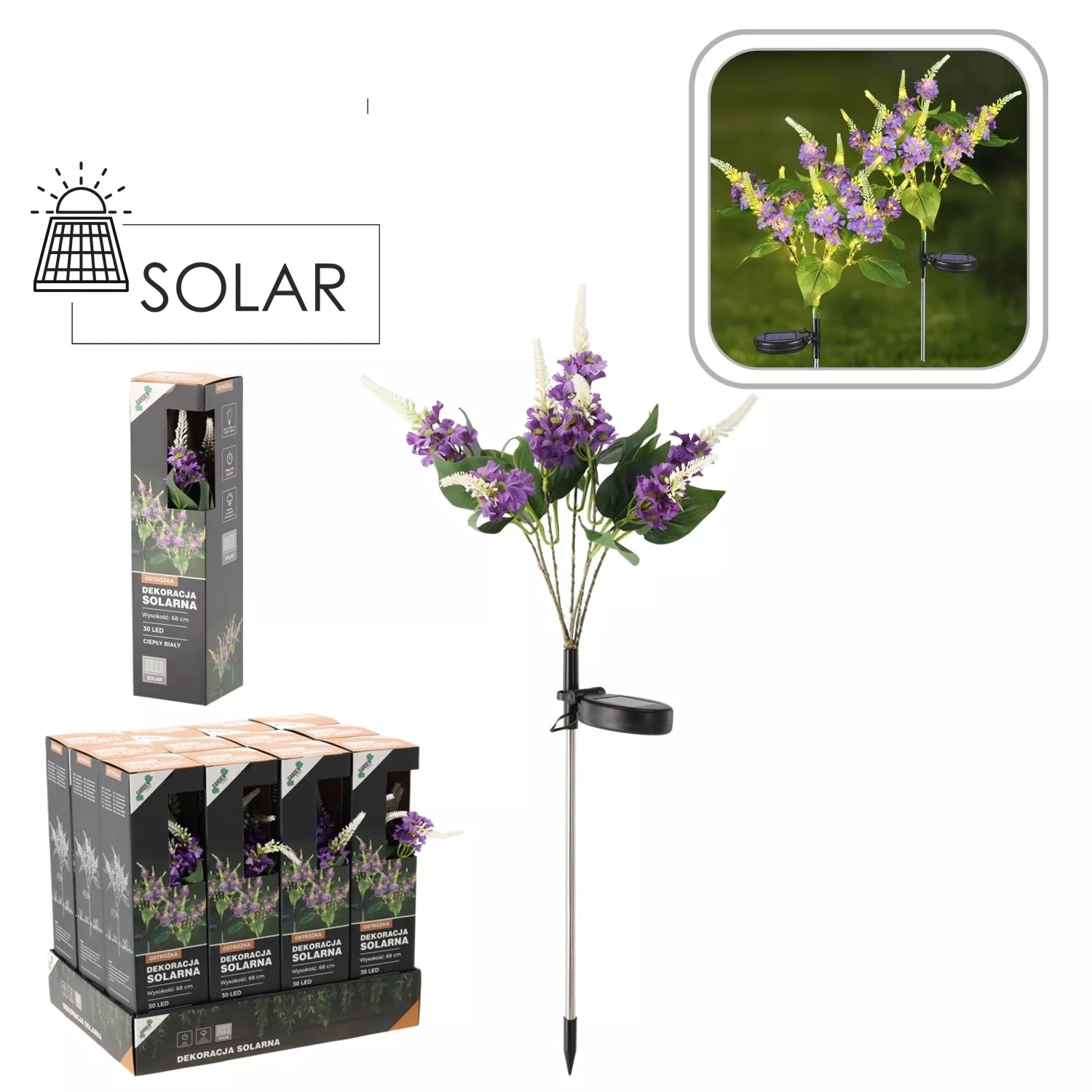 Lampă decorativă LED „Pentinius” alimentată cu energie solară, 68 cm