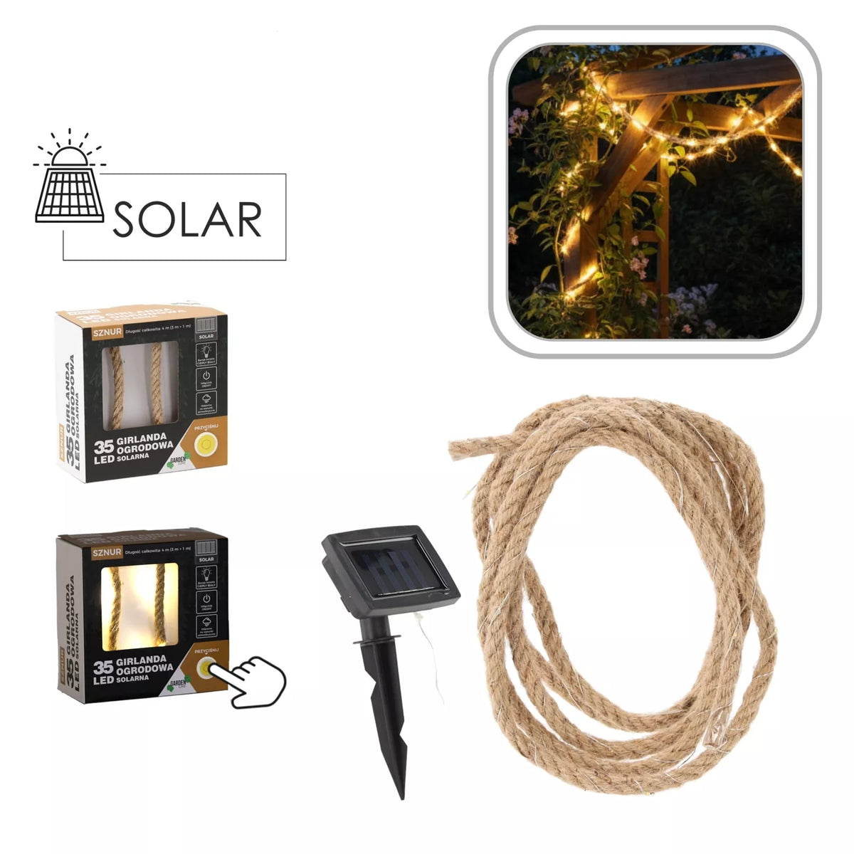Ghirlandă LED alimentată cu energie solară, 35 LED-uri, 4 m, alb cald