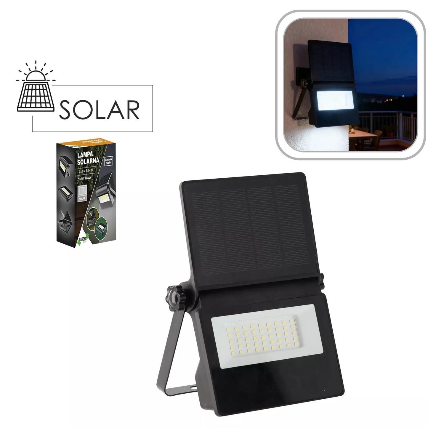 Lampă LED alimentată cu energie solară, cu senzor de mișcare, 45 LED-uri
