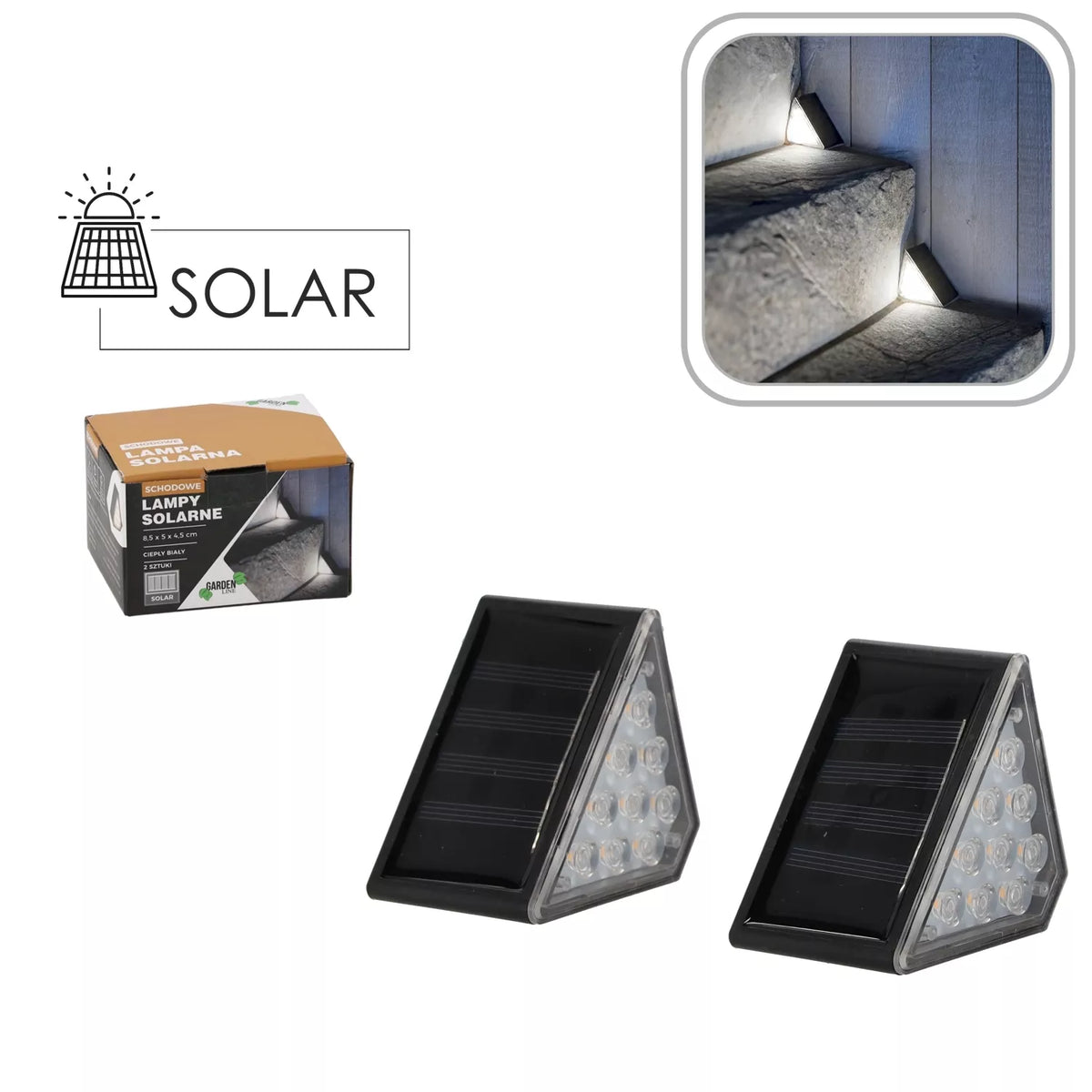LAMPI LED PENTRU SCĂRI ALIMENTATE CU ENERGIE SOLARĂ (2 BUC.)