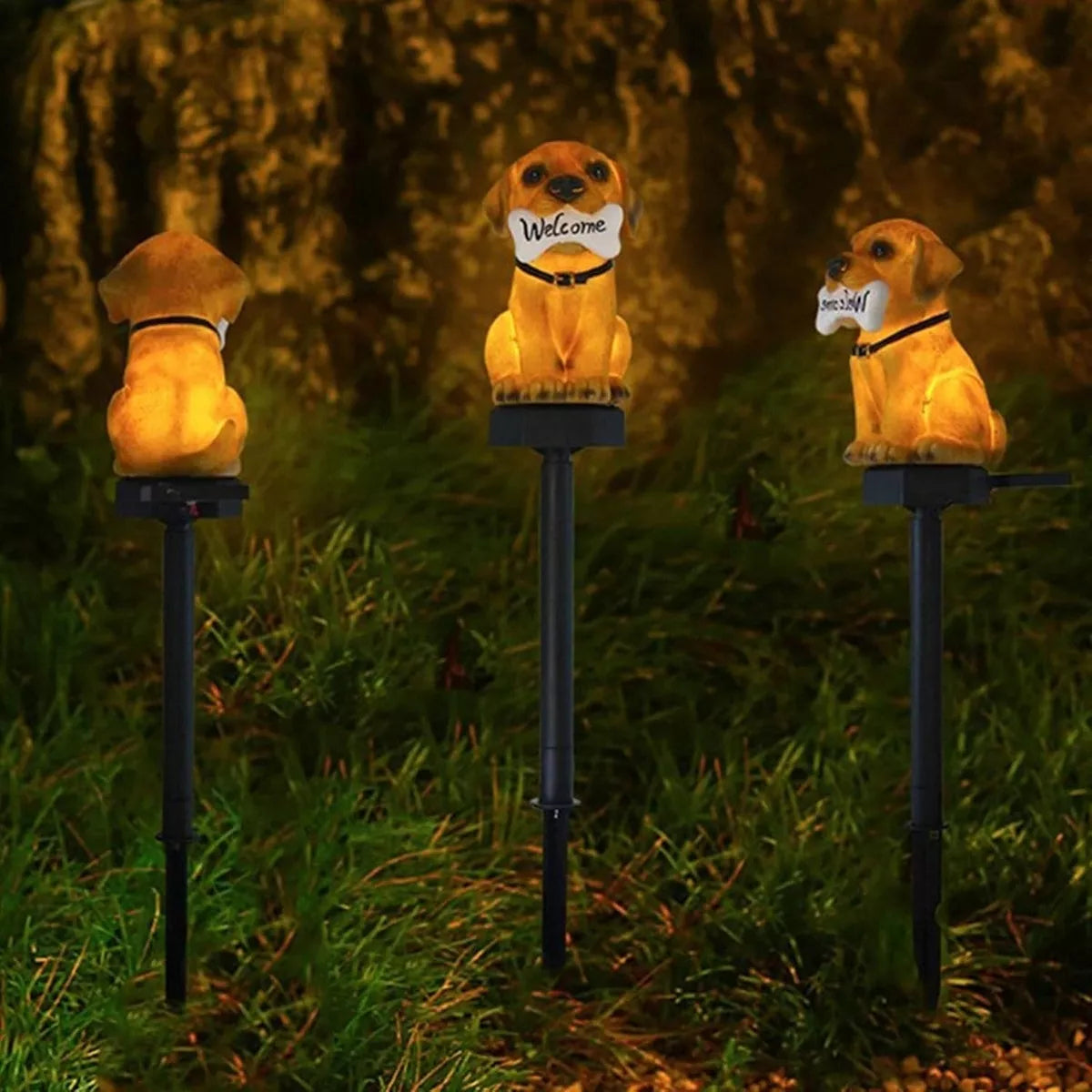 Lampă LED solară „Câine cu os”
