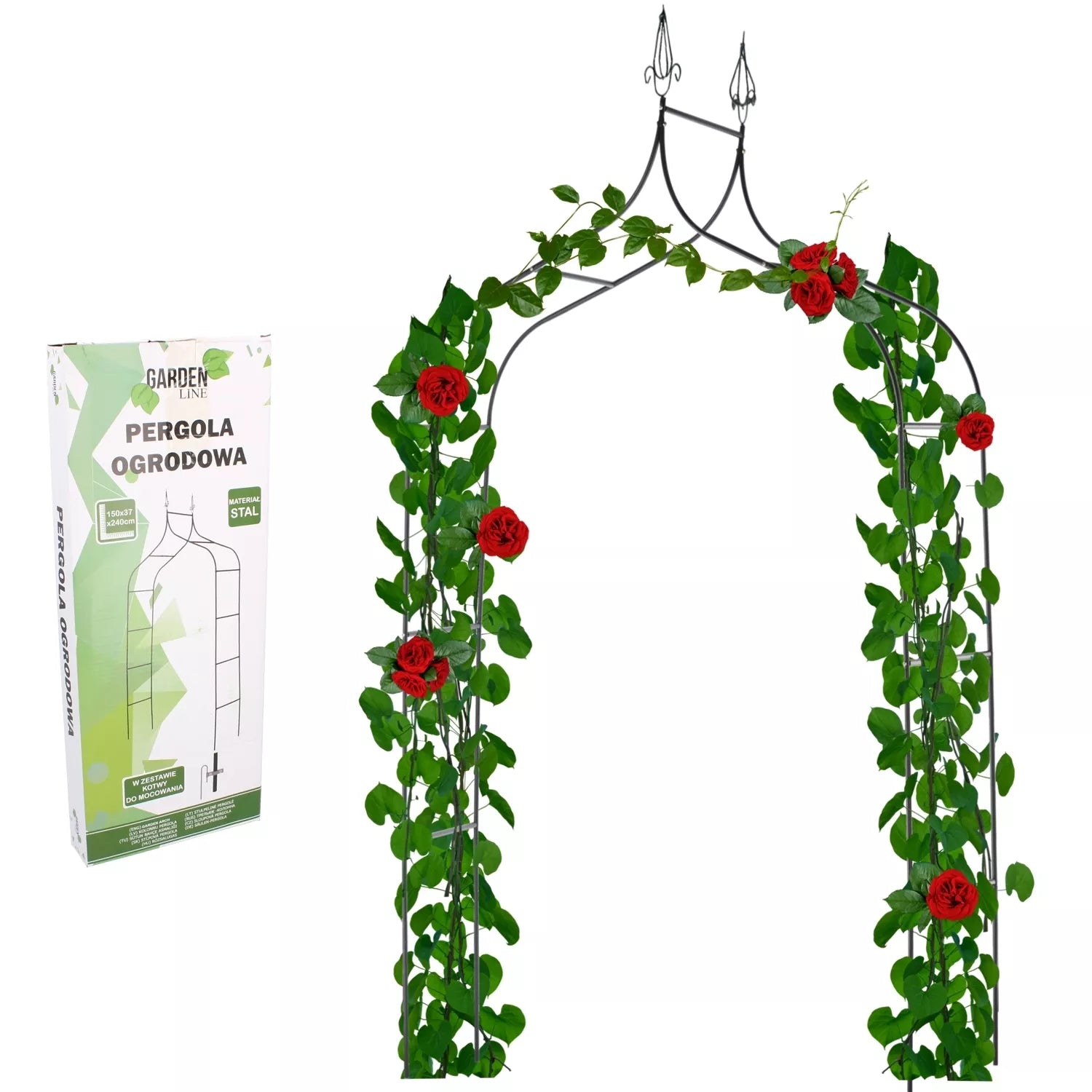 Pergolă de grădină pentru plante 150 × 37 × 240 cm, metalică, neagră