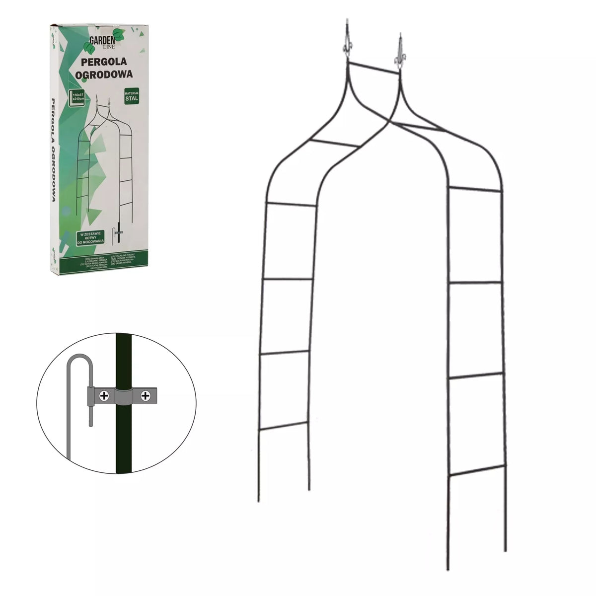 Pergolă de grădină pentru plante 150 × 37 × 240 cm, metalică, neagră