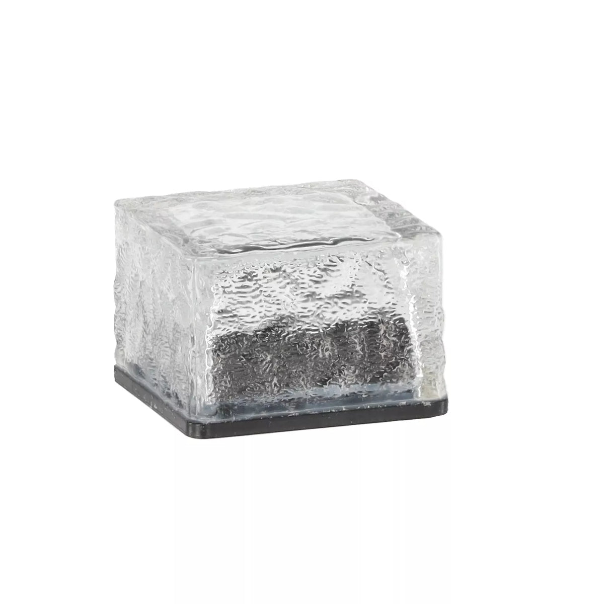 Lampă solară din sticlă – cub 7 × 7 × 5 cm, LED alb rece